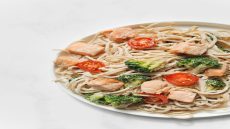 Healthy plate with balanced nutrition: vegetables, fruits, and protein