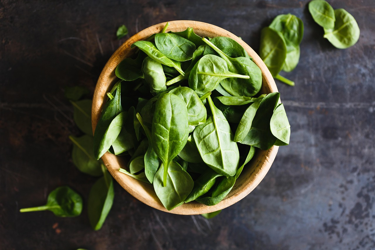 Fresh green spinach leaves loaded with immune-boosting vitamins